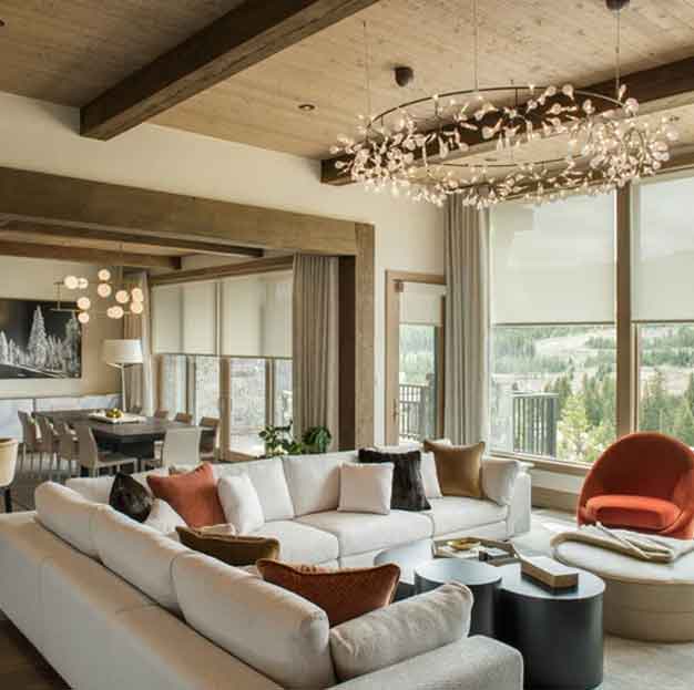 Luxury home entertainment system in a modern living room with integrated smart home automation
